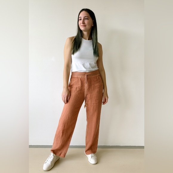 GUESS Los Angeles Women’s Wide-Leg Linen Pants in Terracotta Size L - Picture 1 of 8